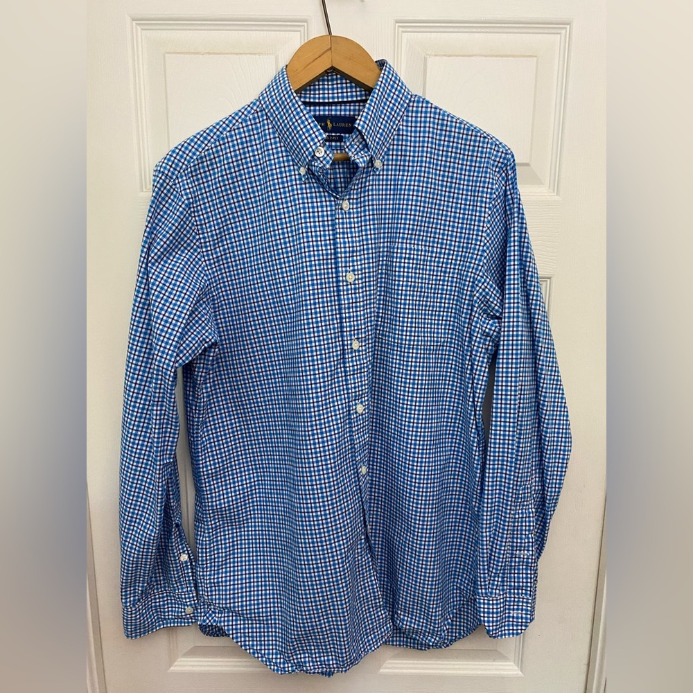 Ralph Lauren Blue and White Checkered Men's Shirt
